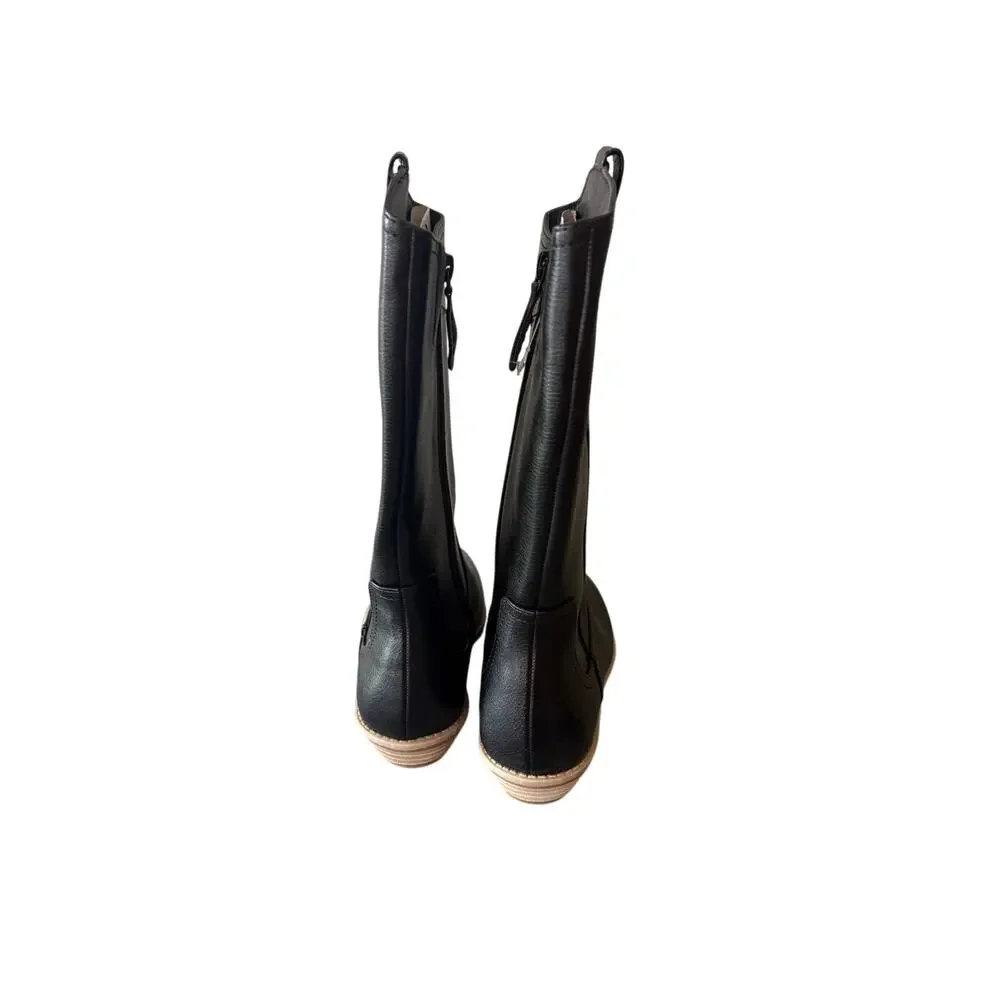 Cat & Jack Kids Black Mid Calf Boots Side Zip Size 4 Faux Leather
